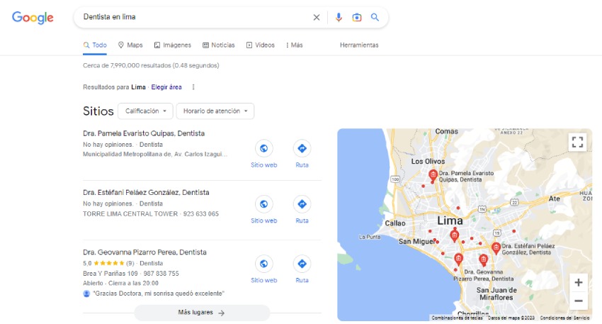 Resultados búsquedas Google Maps